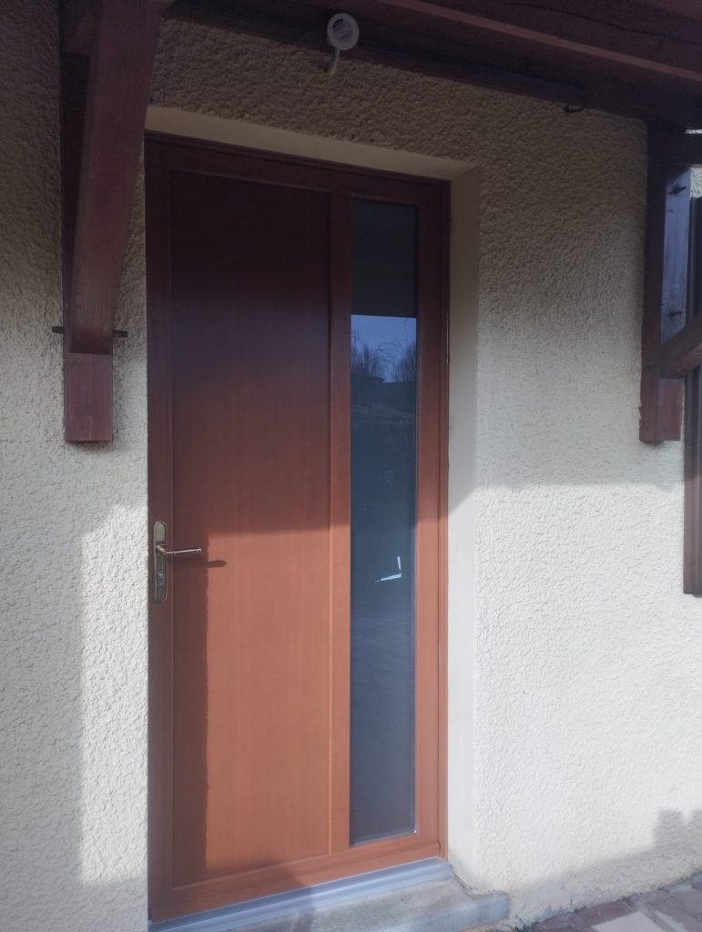 Porte d'entrée bois exotique contemporaine