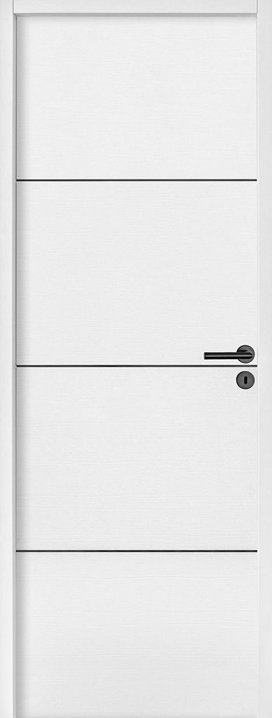 Rénovation porte intérieur My Reno blanc insert inox poignée noire extérieur